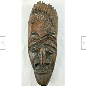 Hand Carved Dark Wood Face Wall Mounted Mask Tribal Folk Art Decor Bahamas